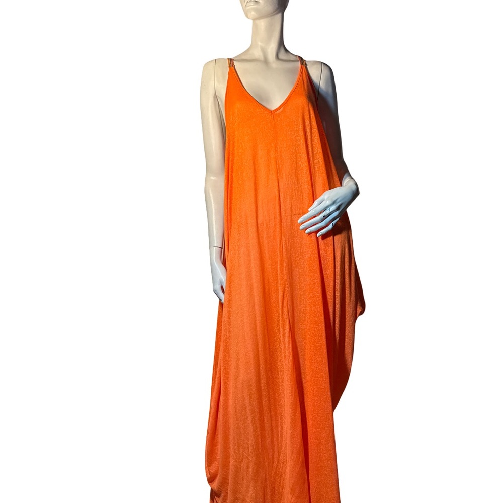Pitusa Orange Sleeveless V-Neck Maxi Sundress